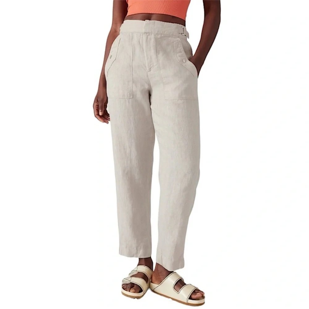Athleta Voyager Linen Pants Sz 2 Light Beige High Rise Pockets Casual Beach